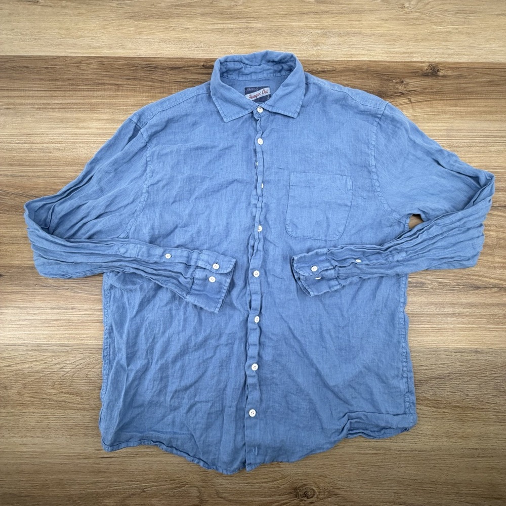 Johnnie-O Hangin Out Shirt Mens Large Blue 100% Linen Long Sleeve Button Up